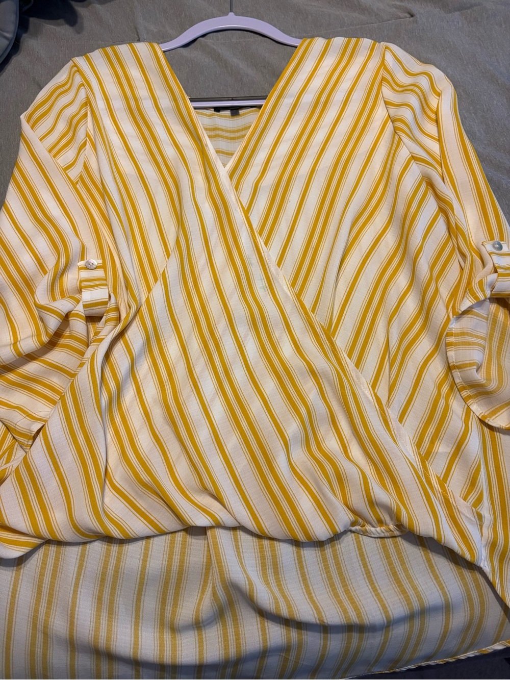 West Kei Yellow and White Striped Wrap Blouse